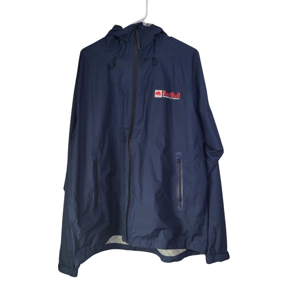 Red Bull Dist. Waterproof Full Zip Hood Rain Jacket Employee Windbreaker 2XL